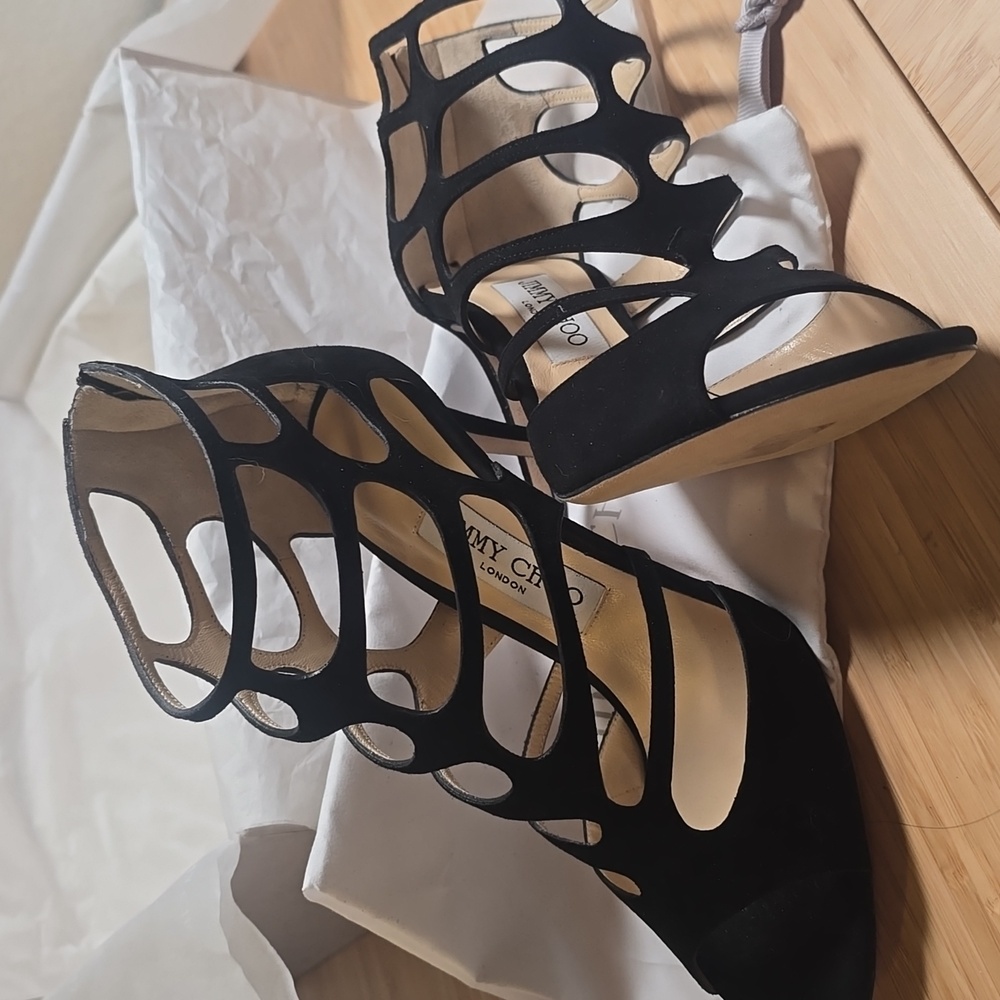 Jimmy Choo Ren 85 Sandals / Suede Black / NWB
